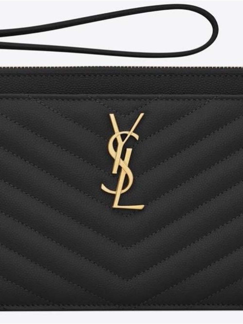 Saint Laurent Black Quilted Wristlet Clutch with Gold YSL Logo - Picture 3 of 9